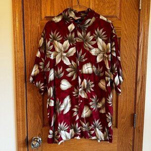 Consensus Sportswear Men's XL Burgundy Floral Hawaiian Shirt Resort Style Cruise